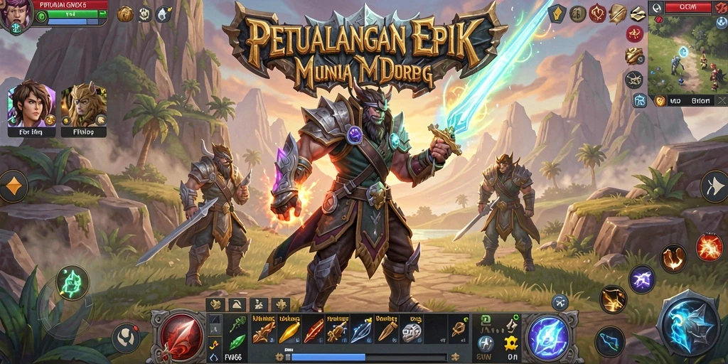 Screenshot utama FW66 menampilkan pertarungan epik dalam dunia MMORPG.