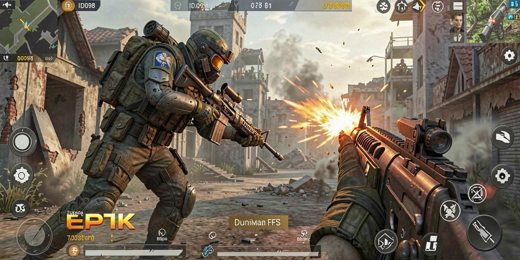 Tangkapan layar menarik dari gameplay ID098 yang penuh aksi FPS.