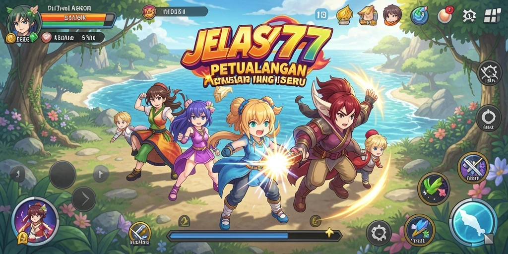 Tampilan gameplay seru dalam JELAS777 dengan aksi karakter anime.