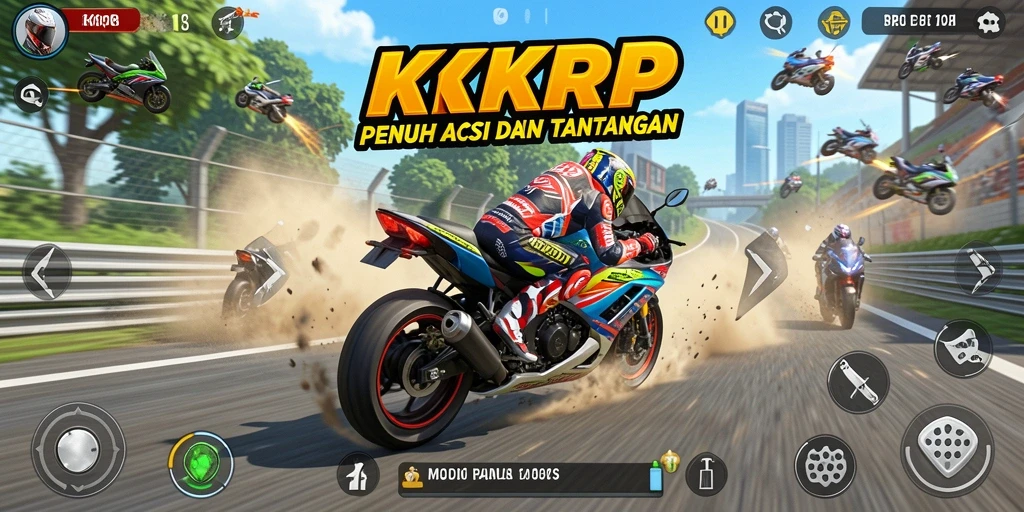 Screenshot gameplay KKRP menunjukkan aksi balapan motor yang mendebarkan.