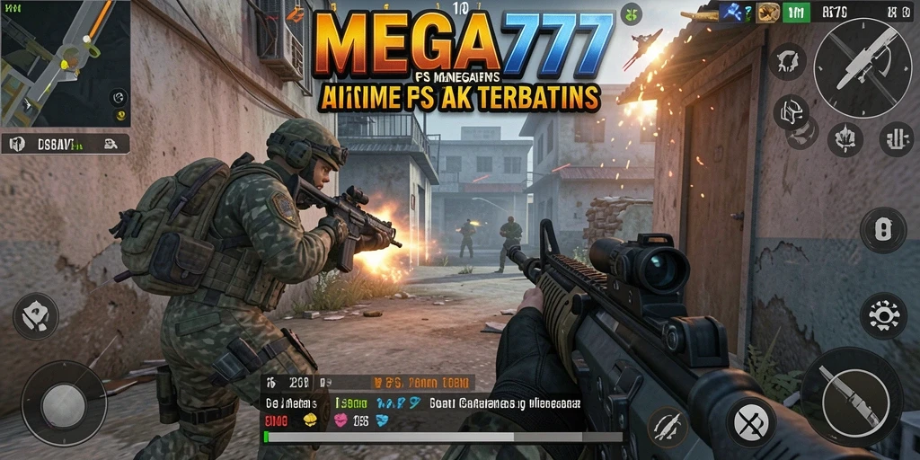 Tangkapan layar MEGA777 menunjukkan aksi pertempuran yang mendebarkan di gameplay FPS.