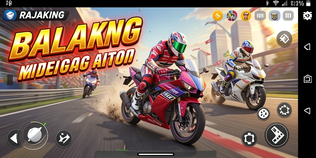 Screenshot utama RAJAKING menampilkan aksi balapan motor yang mendebarkan.