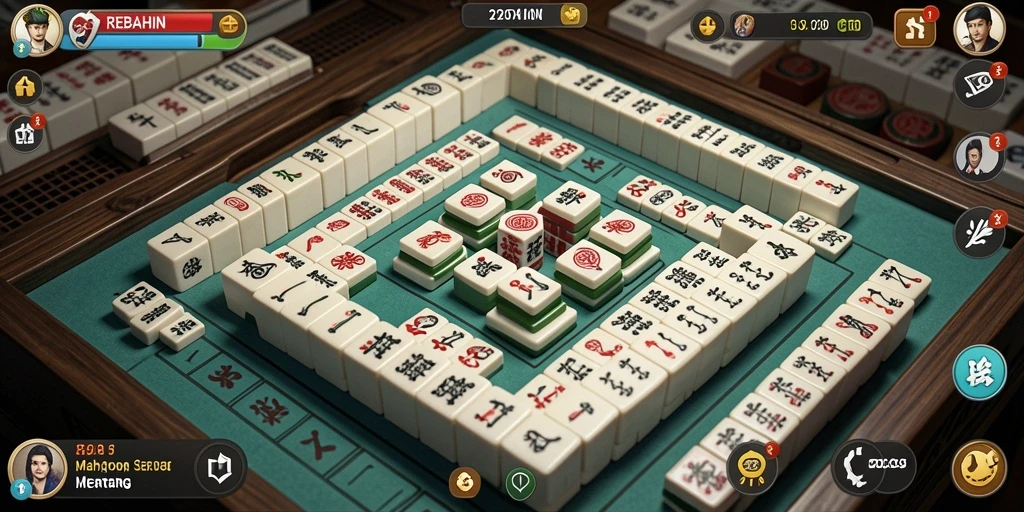 Tampilan gameplay seru REBAHIN dengan ubin Mahjong yang berwarna-warni.