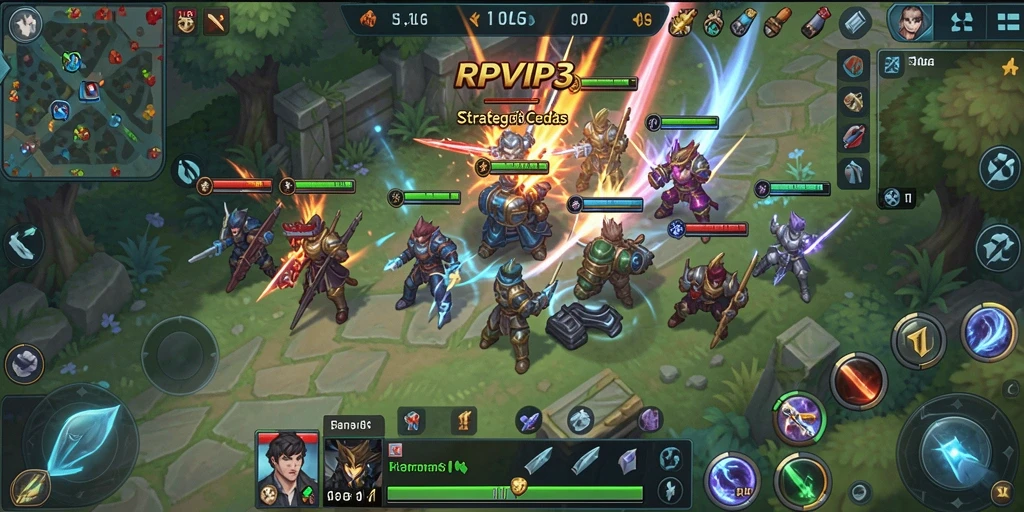 Tangkapan layar gameplay RPVIP3 menampilkan strategi mendalam dalam pertempuran.