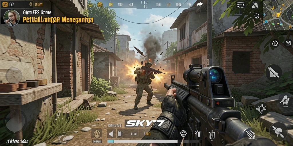Tampilan menegangkan dari gameplay <strong>SKY77</strong> dalam aksi pertempuran FPS.